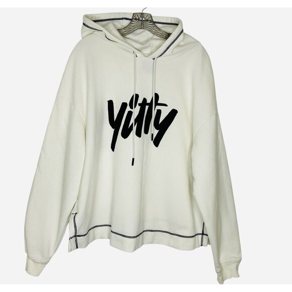Yitty Lizzo Brand Women's Soft Sweatshirt Hoodie 2X Ivory Cream Black Stitching - Picture 1 of 9
